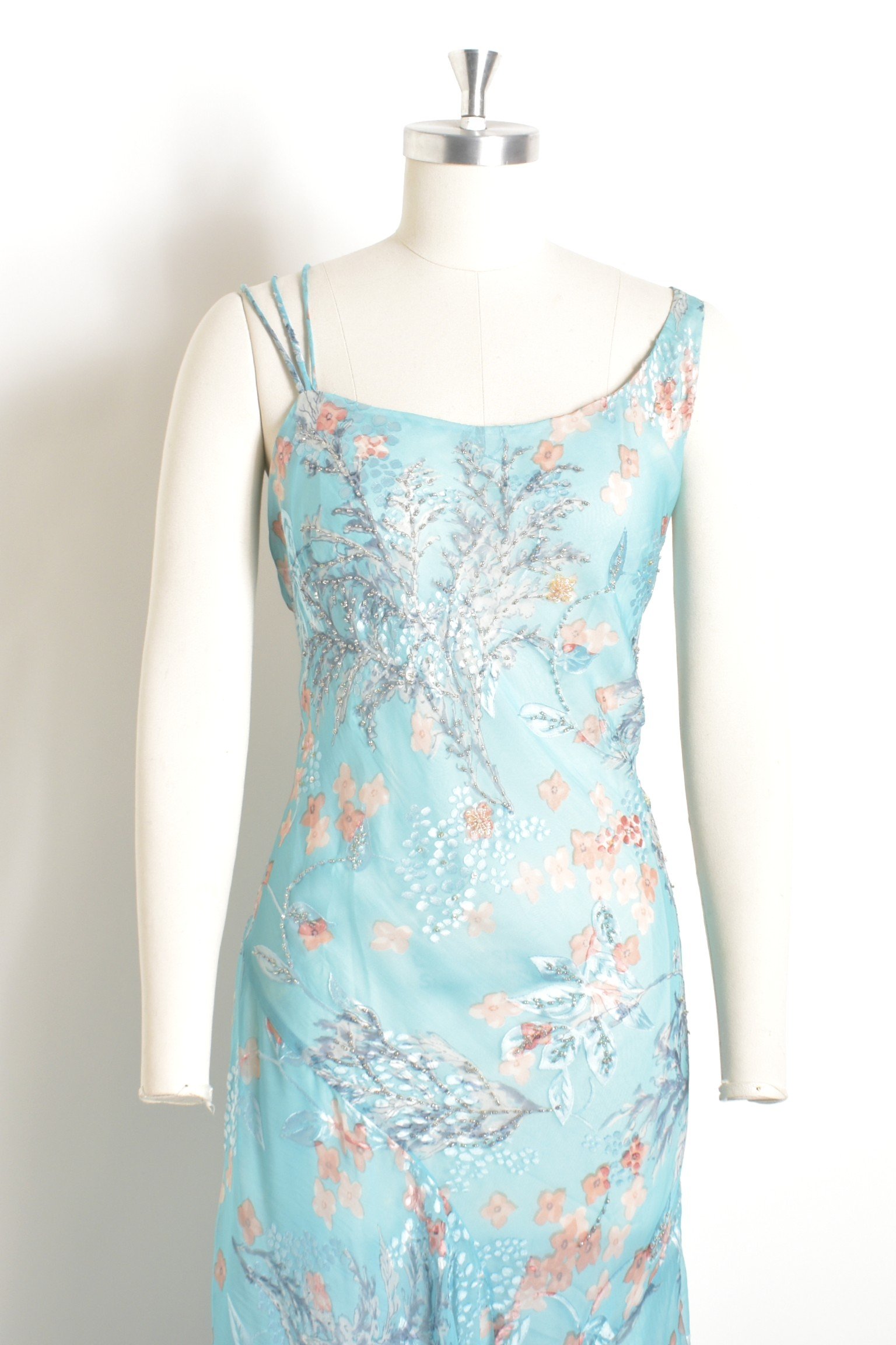 Y2K Diane Freis Blue Asymmetrical Silk Dress-S/M — La Poubelle Vintage